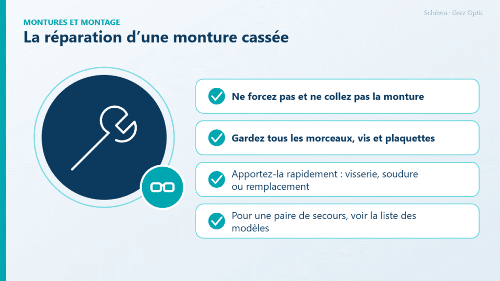 Schéma : La réparation d’une monture cassée
