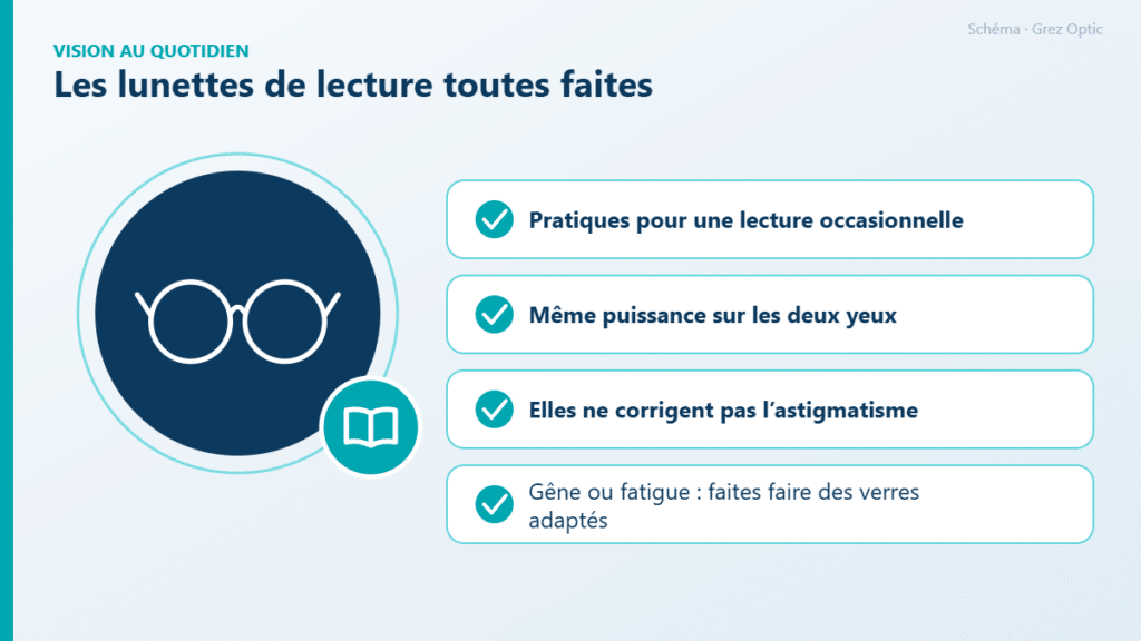 Schéma : Les lunettes de lecture toutes faites